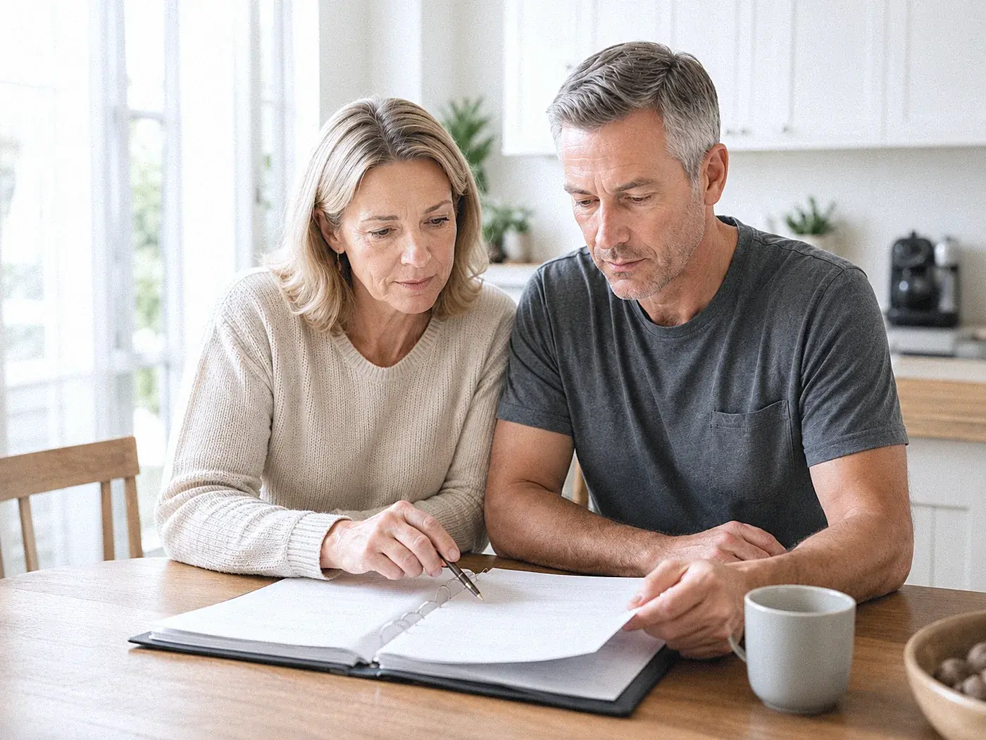 A veteran and family member reviewing report documents together