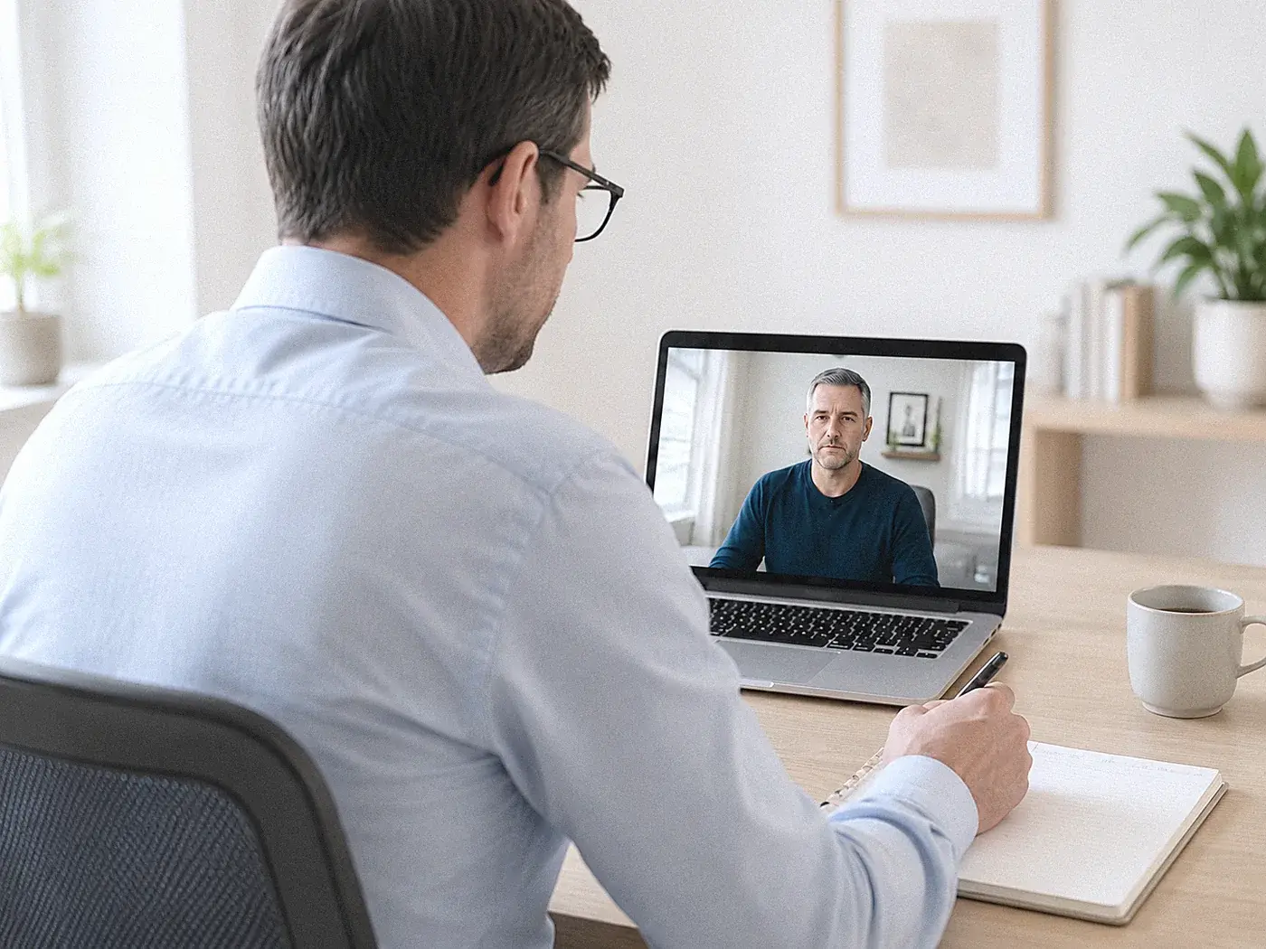 Telehealth psychiatric assessment between a psychiatrist and a veteran